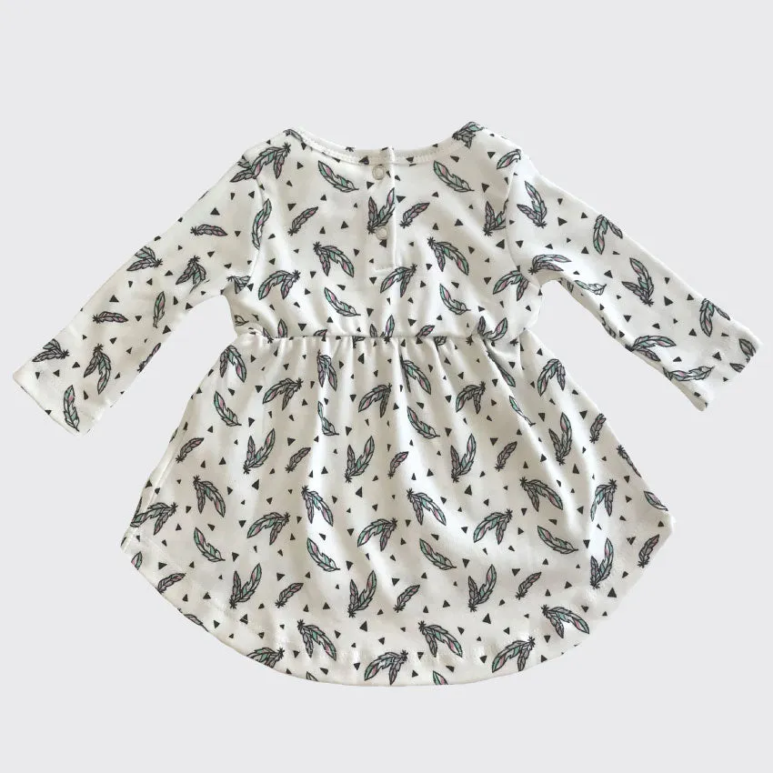 Organic Baby Clothes 3 Piece Set | Wild Child Feather Print | Dress | Tshirt | Leggings