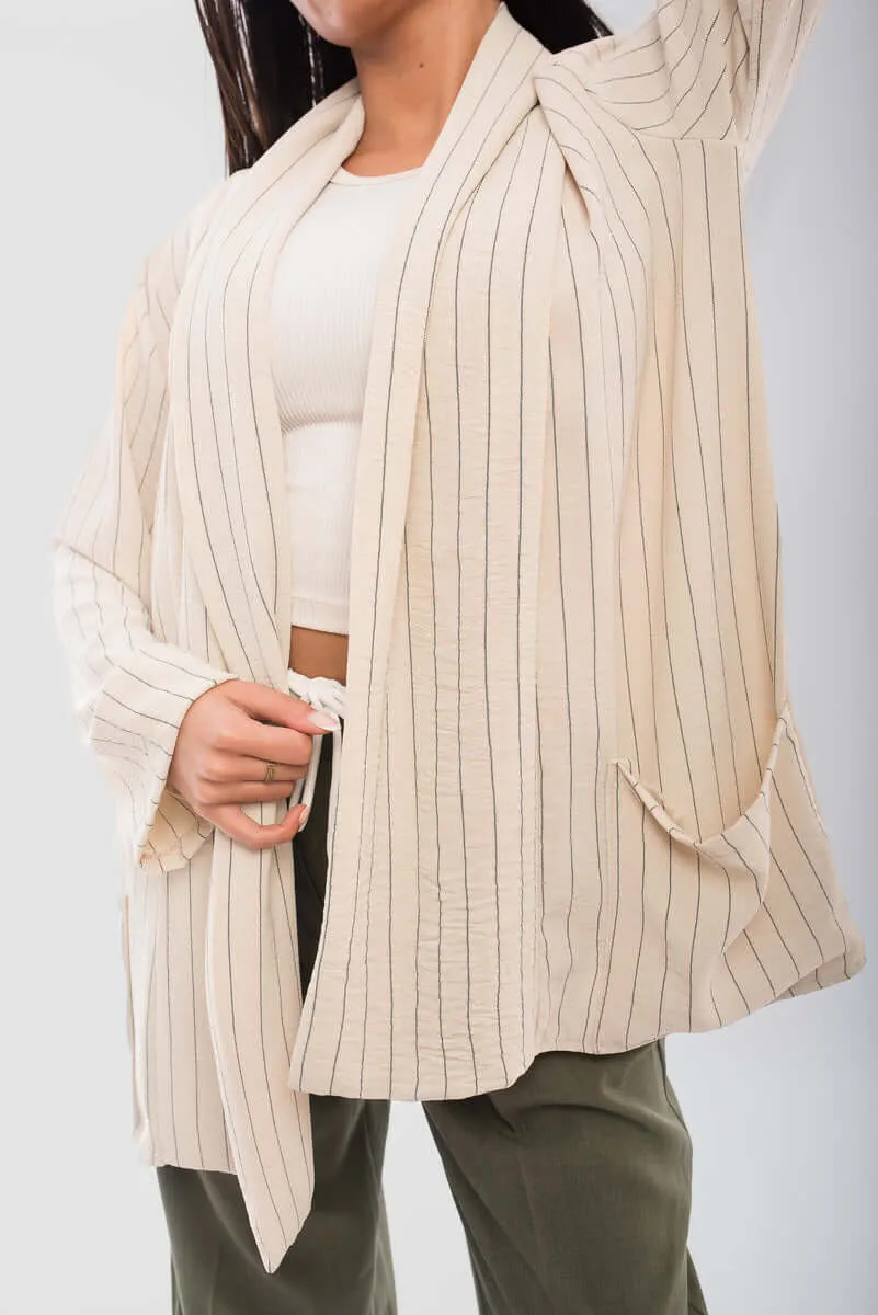 Oversized Striped Long Sleeve Cardigan with Pockets