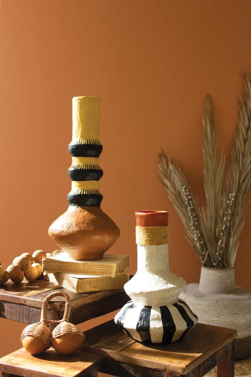 Painted Paper Mache Vase with Brown Base