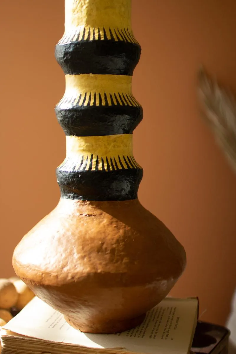 Painted Paper Mache Vase with Brown Base
