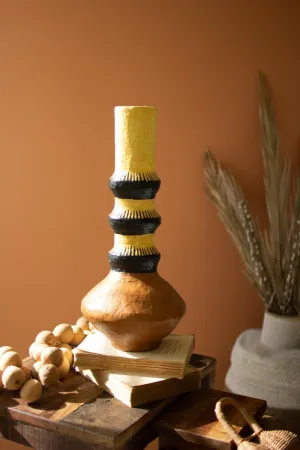 Painted Paper Mache Vase with Brown Base