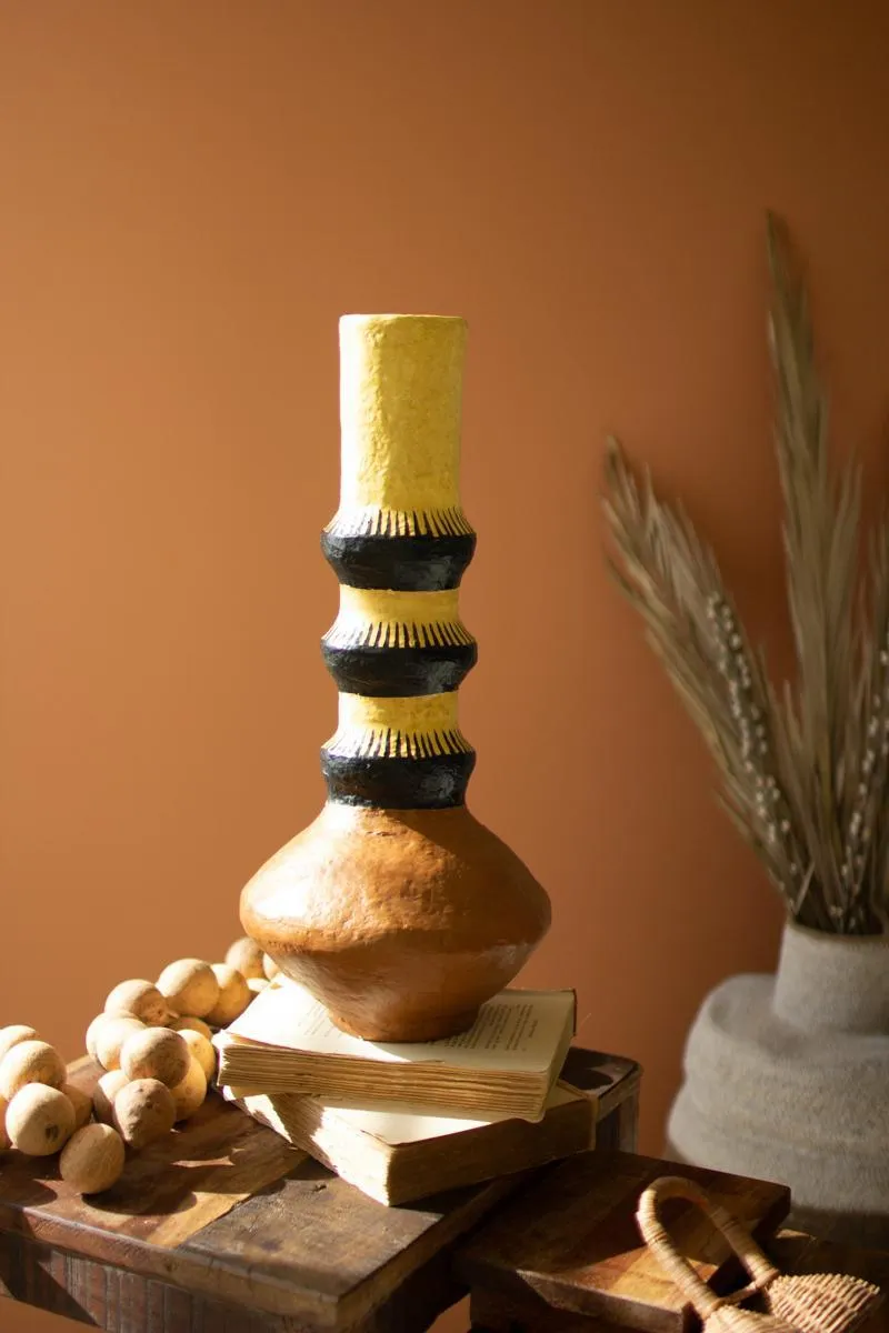 Painted Paper Mache Vase with Brown Base