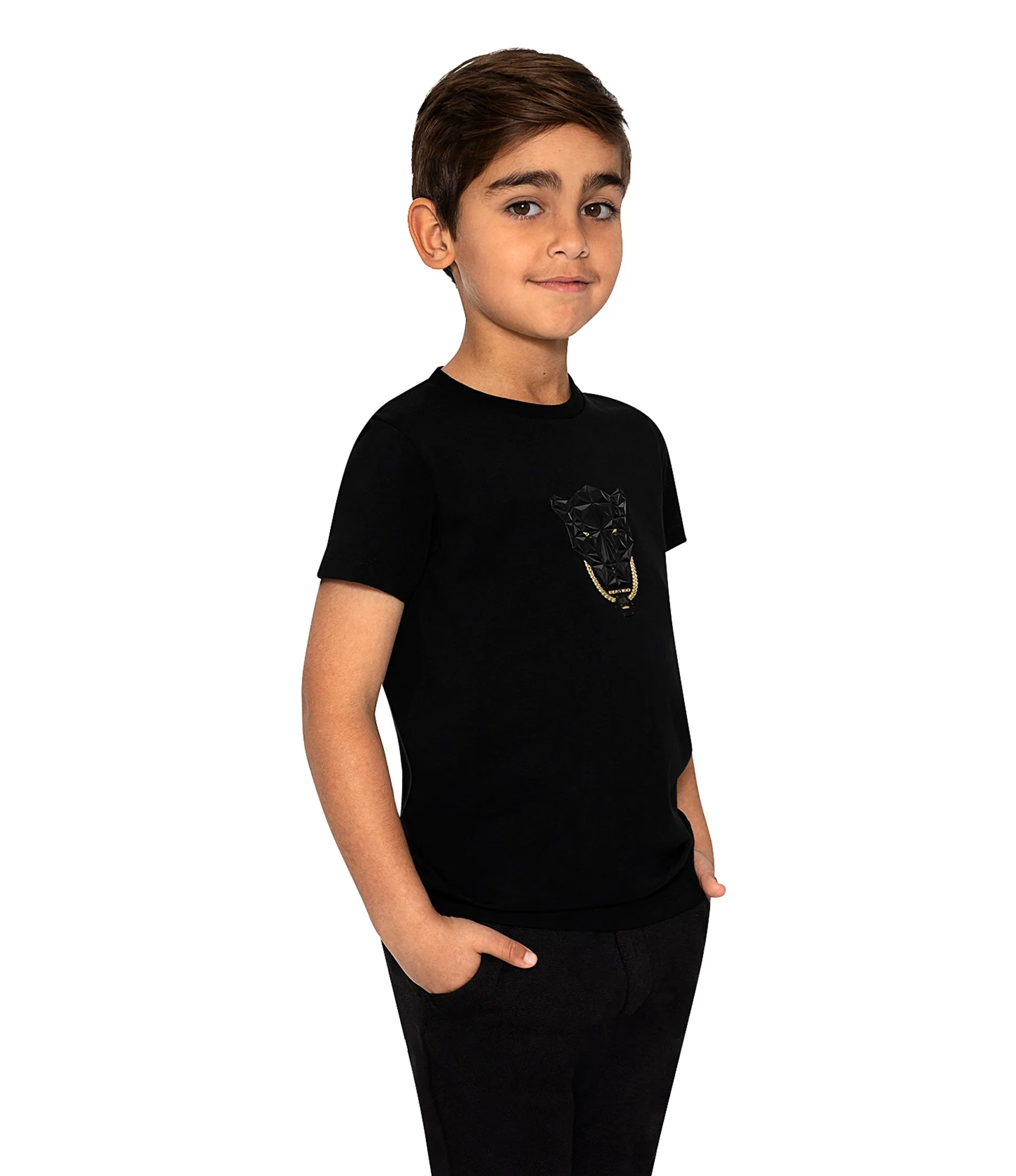 PANTHER GOLD CHAIN PATCH BLACK T-SHIRT KIDS