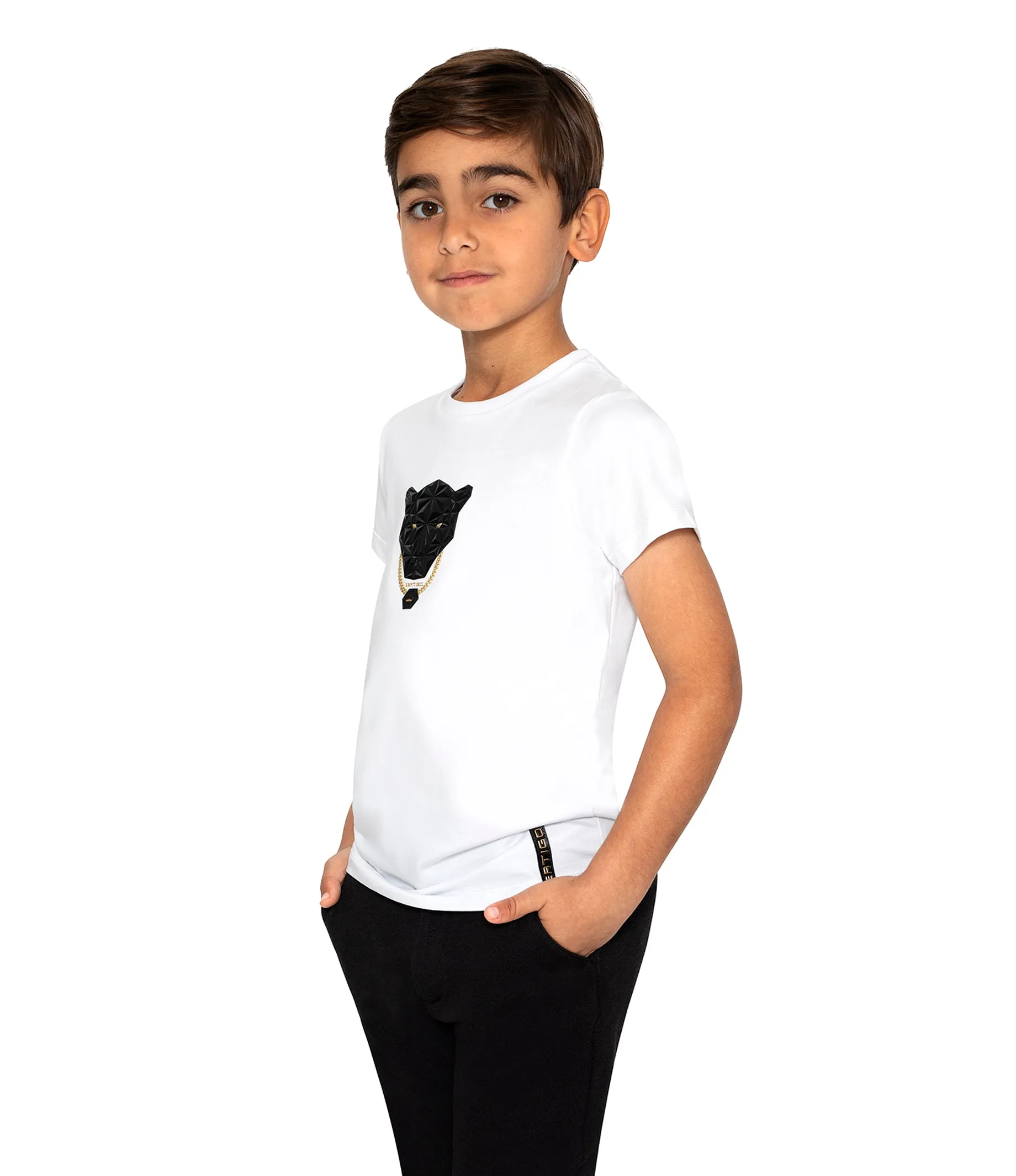PANTHER GOLD CHAIN PATCH WHITE T-SHIRT KIDS