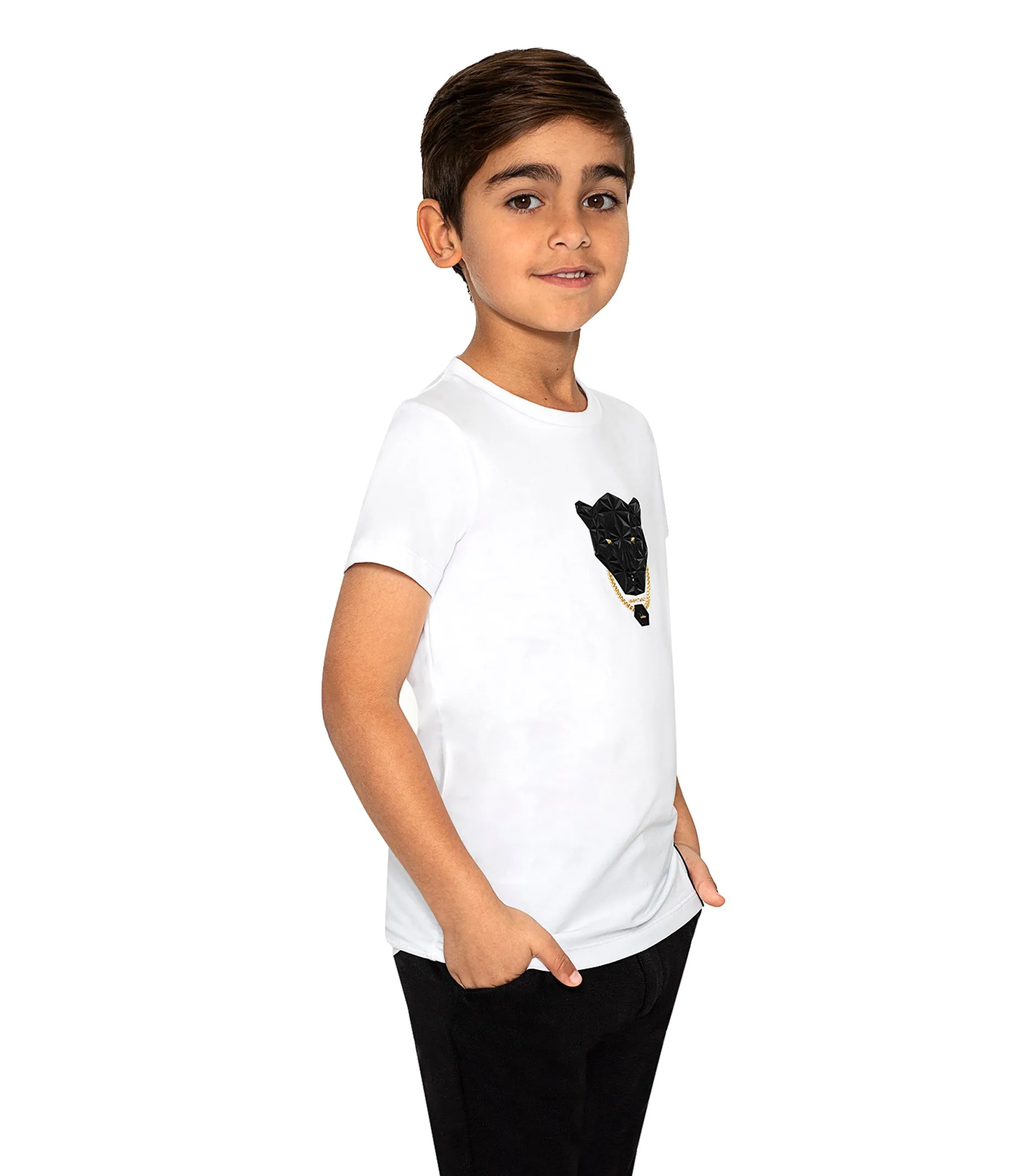 PANTHER GOLD CHAIN PATCH WHITE T-SHIRT KIDS