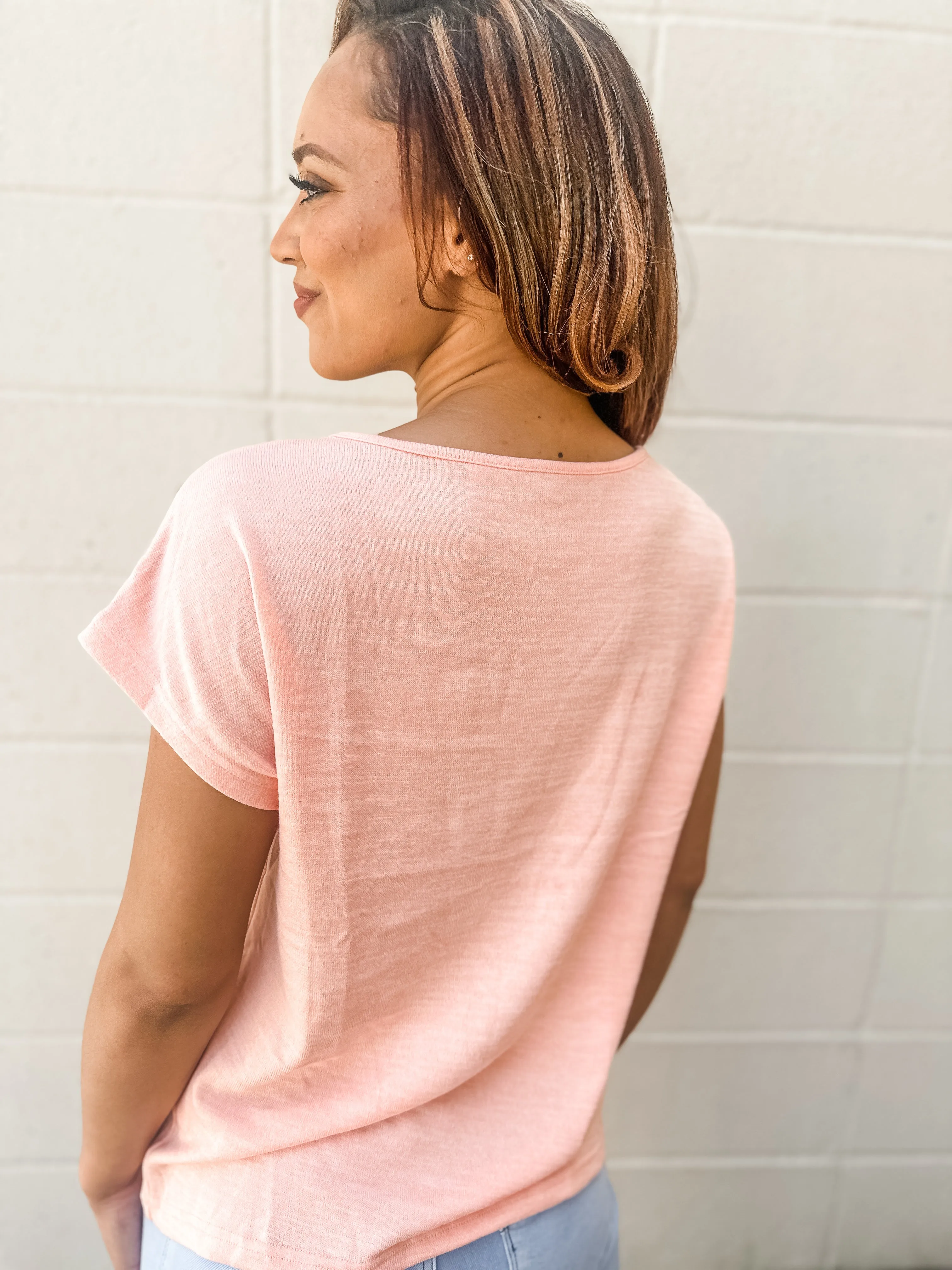 Peachy Pink Button Sleeve Top
