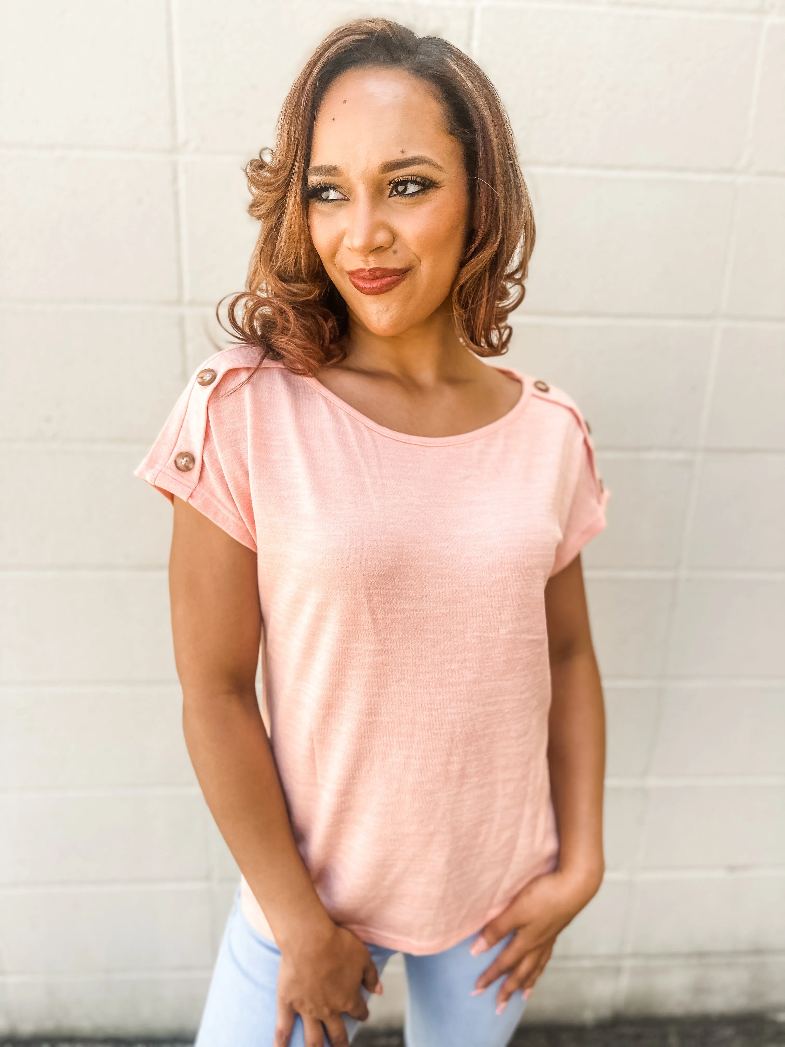 Peachy Pink Button Sleeve Top