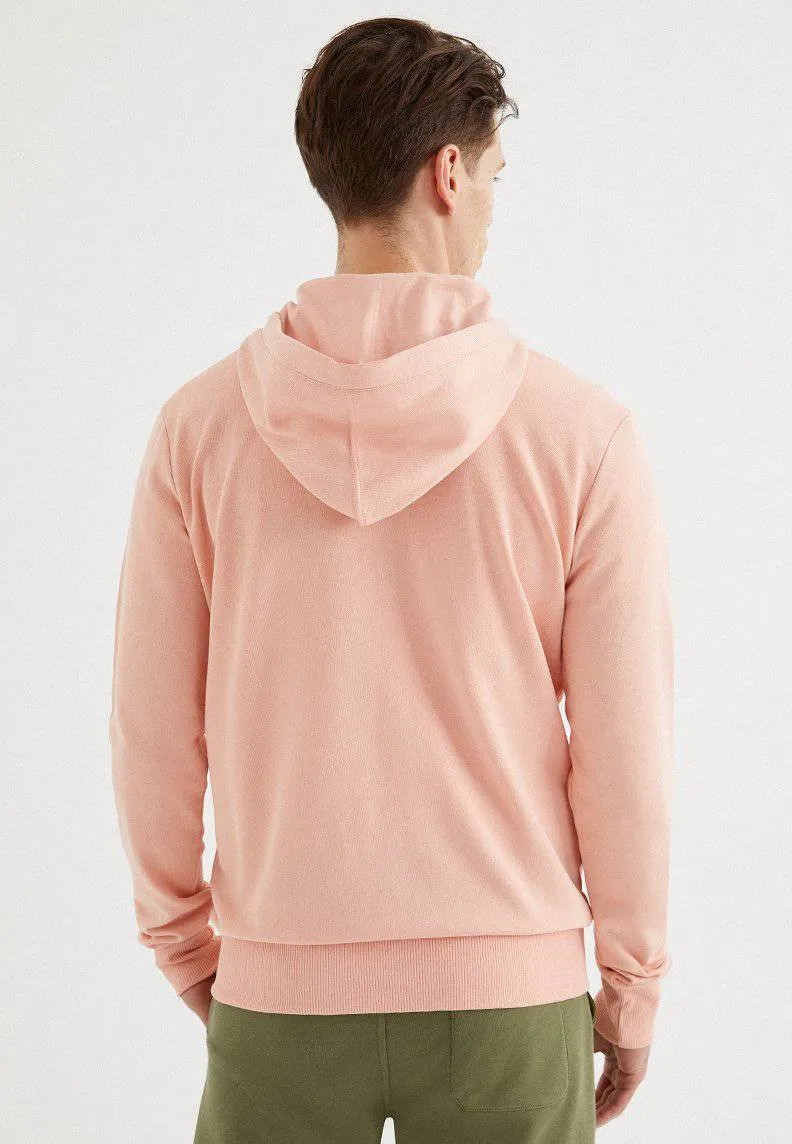 Pembe Fermuarlı Kapüşonlu Pamuklu Regular Fit Erkek Sweatshirt CORE ZIP HOODIE