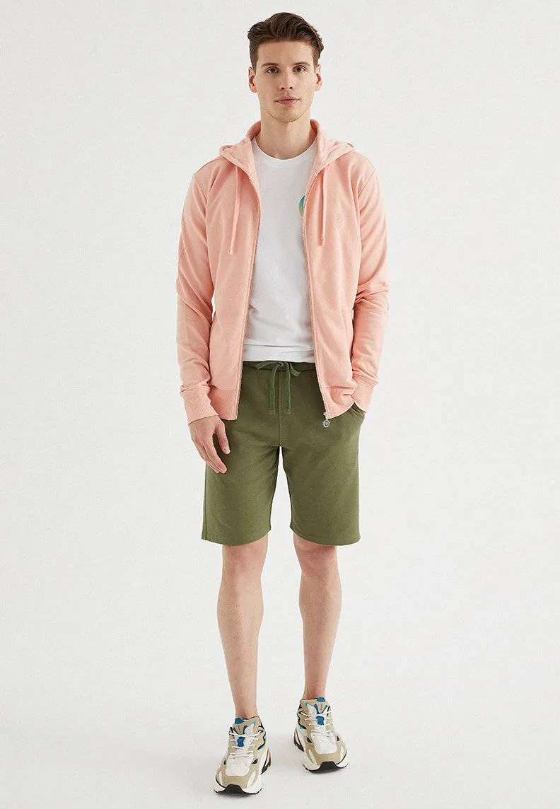 Pembe Fermuarlı Kapüşonlu Pamuklu Regular Fit Erkek Sweatshirt CORE ZIP HOODIE