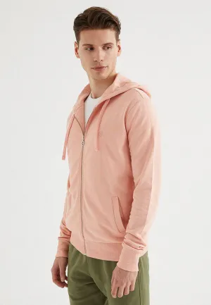 Pembe Fermuarlı Kapüşonlu Pamuklu Regular Fit Erkek Sweatshirt CORE ZIP HOODIE