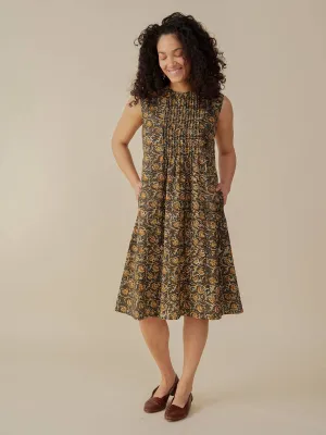 Penny Pintucked Dress Olive Kalamkari