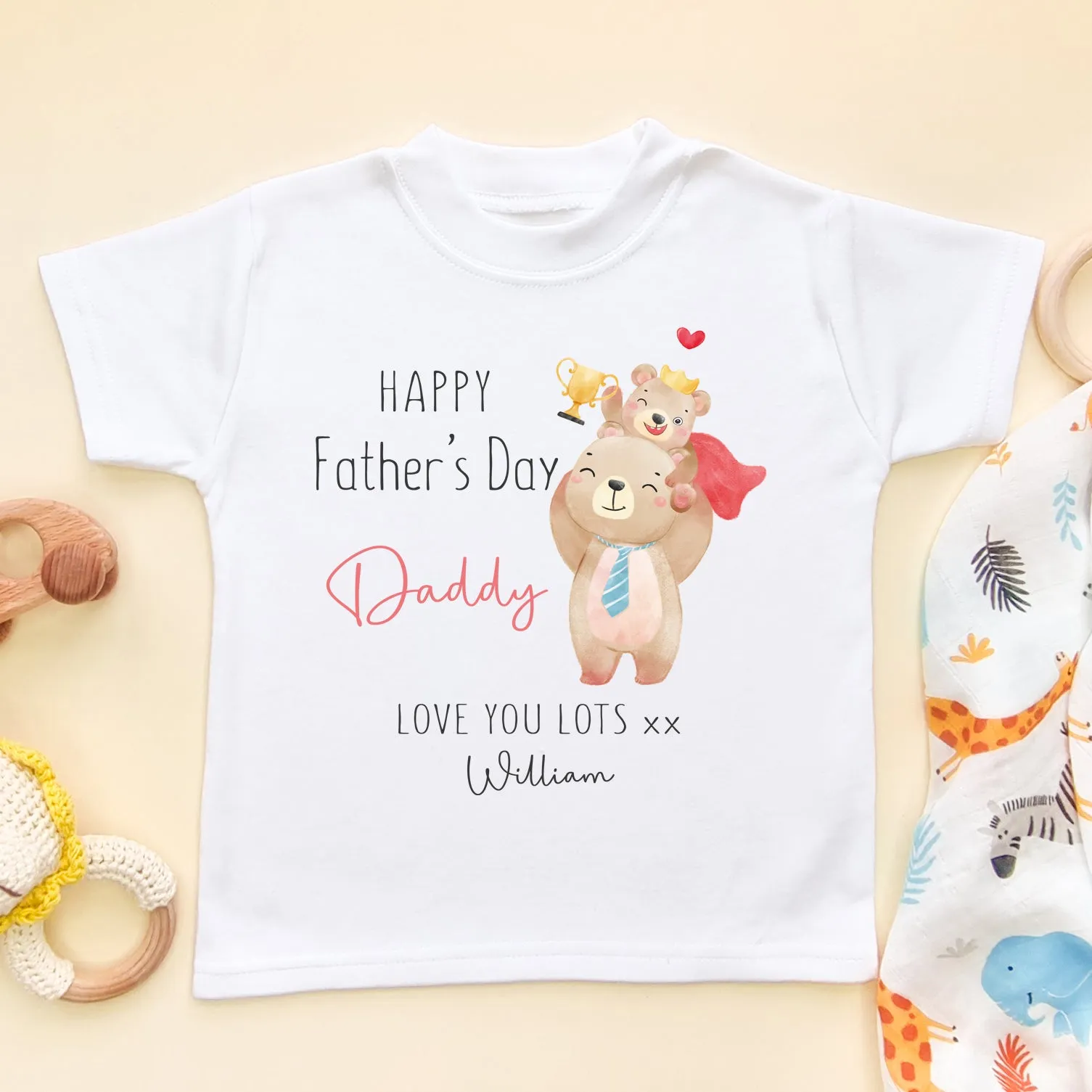 Personalised Happy Father's Day Cute Bears Toddler & Kids T Shirt