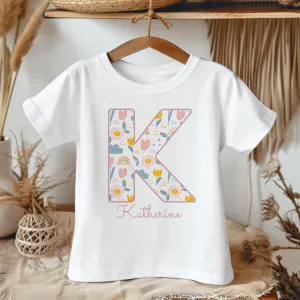 Personalised Name Boho Flowers Theme Toddler & Kids T Shirt