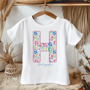 Personalised Name Colorful Flowers Pattern Toddler & Kids T Shirt