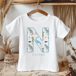Personalised Name Dino Pattern Toddler & Kids T Shirt