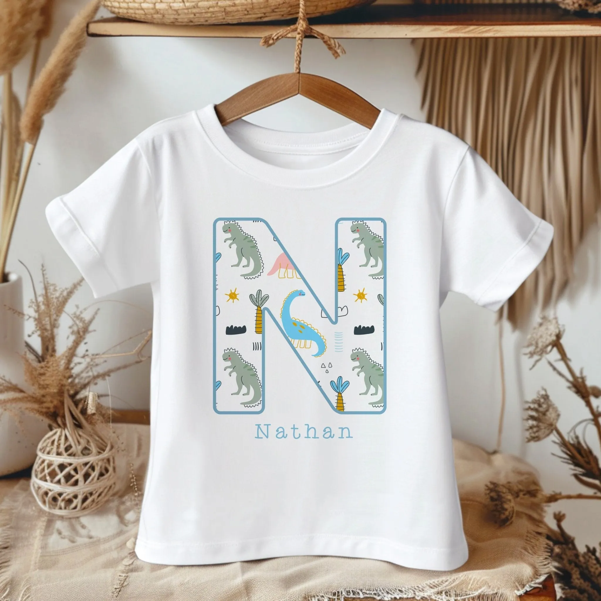 Personalised Name Dino Pattern Toddler & Kids T Shirt