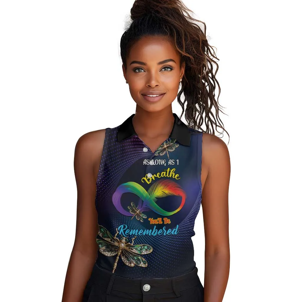 Personalized As Long As I Breathe You'll Be Remembered Women Sleeveless Polo Shirt Luxury Dragonfly - Feather Infinity LT01