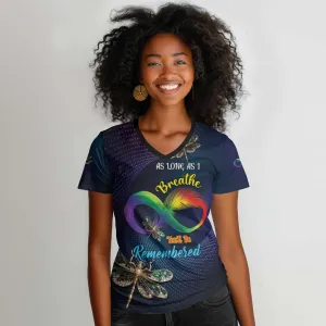 Personalized As Long As I Breathe You'll Be Remembered Women V-Neck T-Shirt Luxury Dragonfly - Feather Infinity LT01