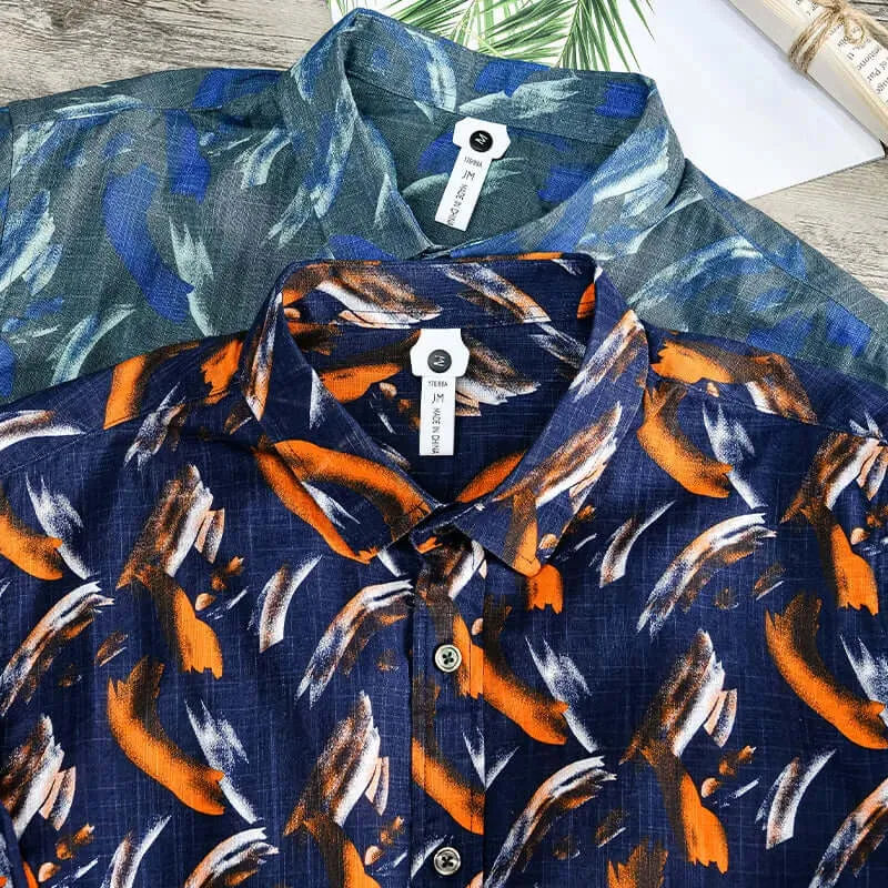 Phoenix - Shirt With Wrap Collar and Striking Feather Print