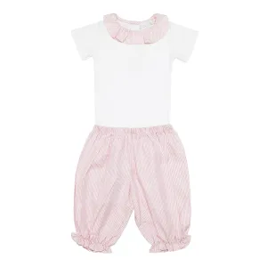 Pima Cotton Stripy Shorts Set - Red