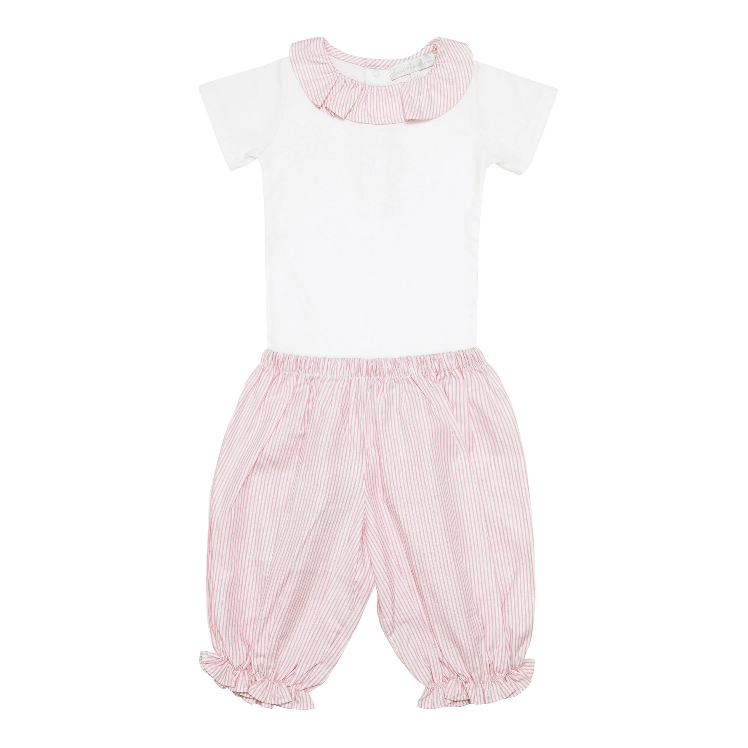 Pima Cotton Stripy Shorts Set - Red