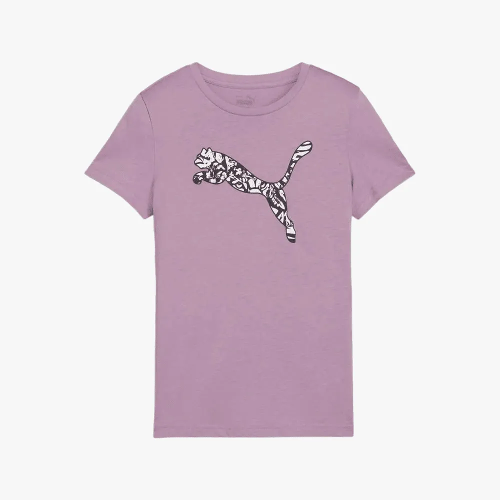 Puma Girls Ess  Graphic Tropicat Short Sleeve Tee Mauved Out