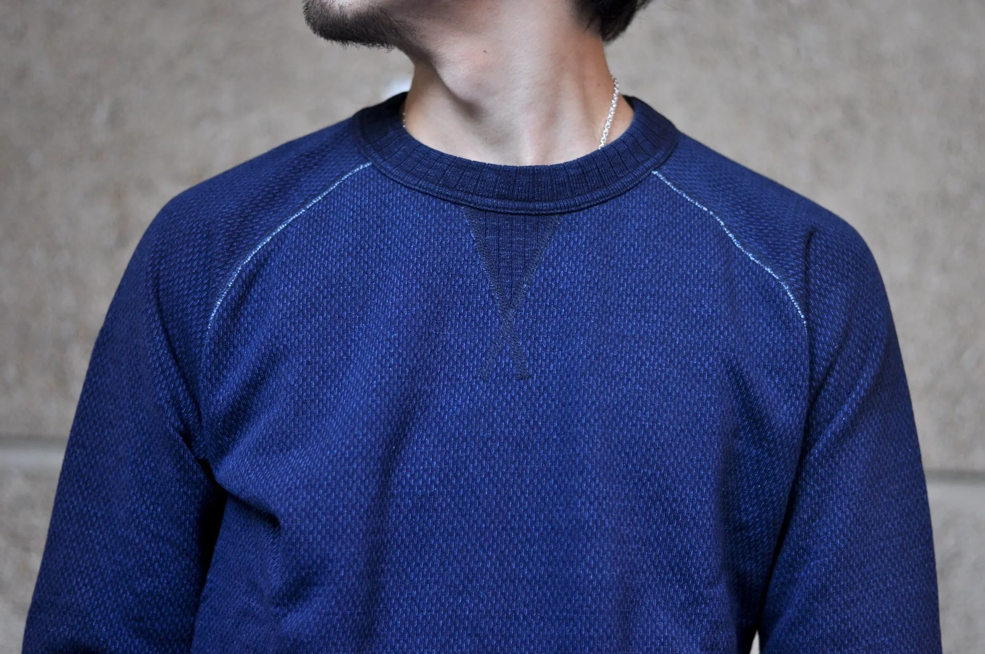 Pure Blue Japan Indigo Dyed "Sashiko" Raglan Sweatshirt