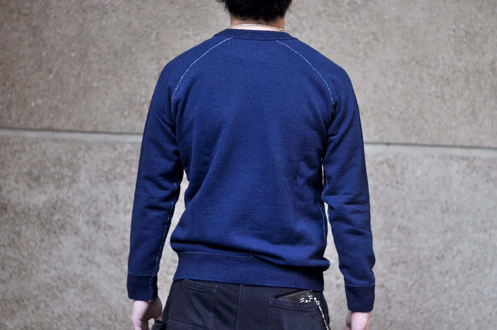 Pure Blue Japan Indigo Dyed "Sashiko" Raglan Sweatshirt