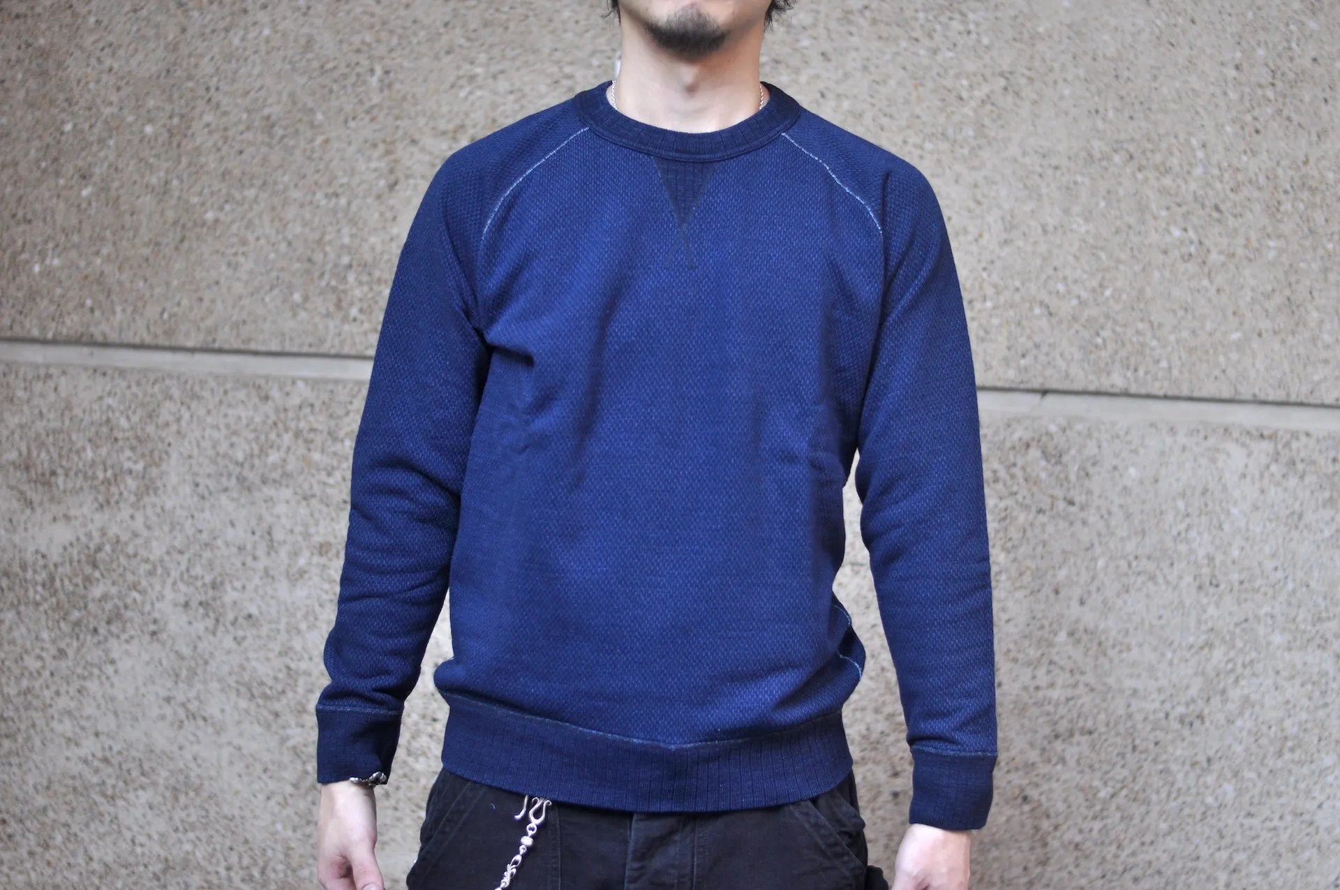 Pure Blue Japan Indigo Dyed "Sashiko" Raglan Sweatshirt