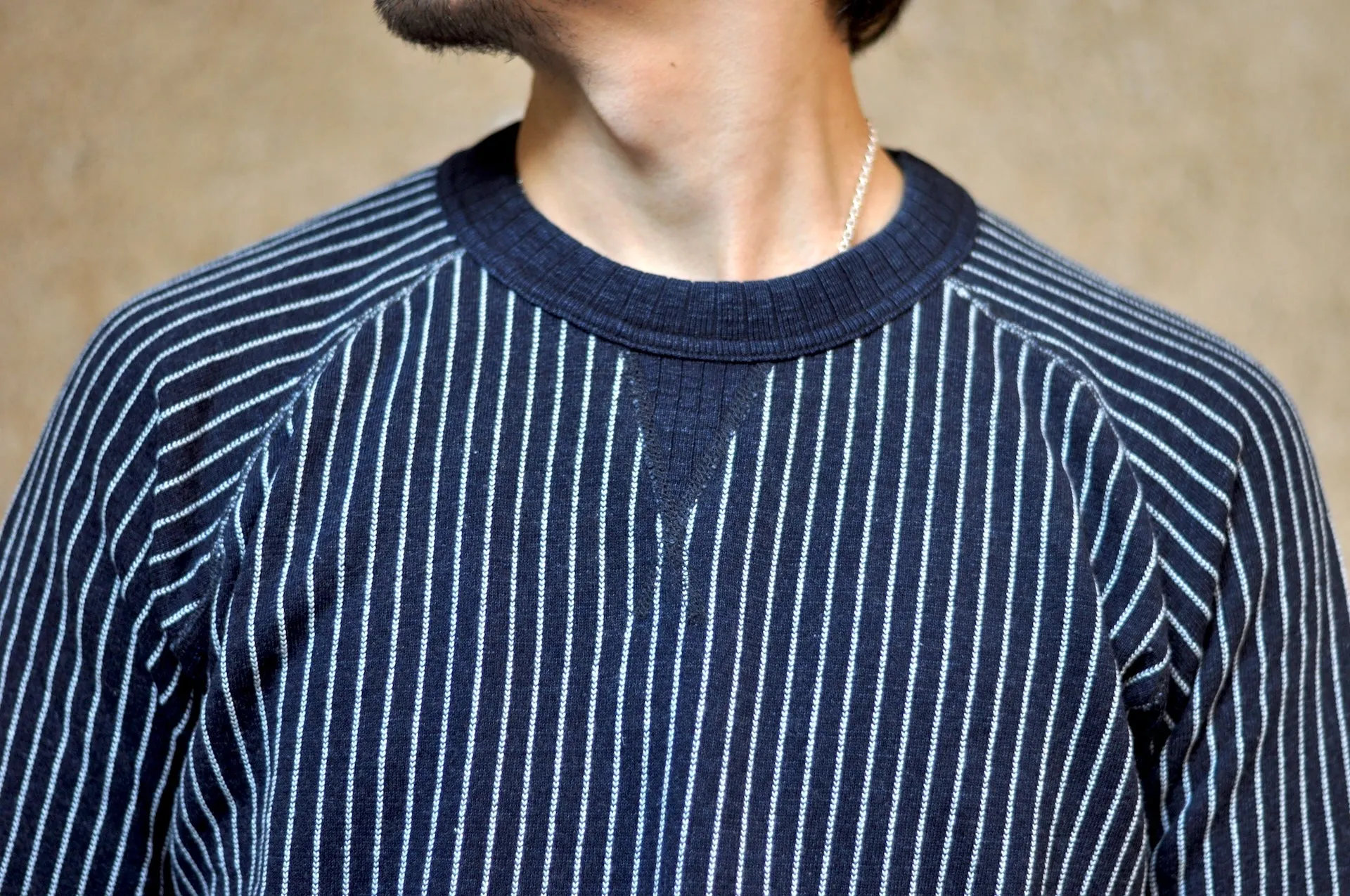 Pure Blue Japan Indigo Dyed "Stripes" Raglan Sweatshirt
