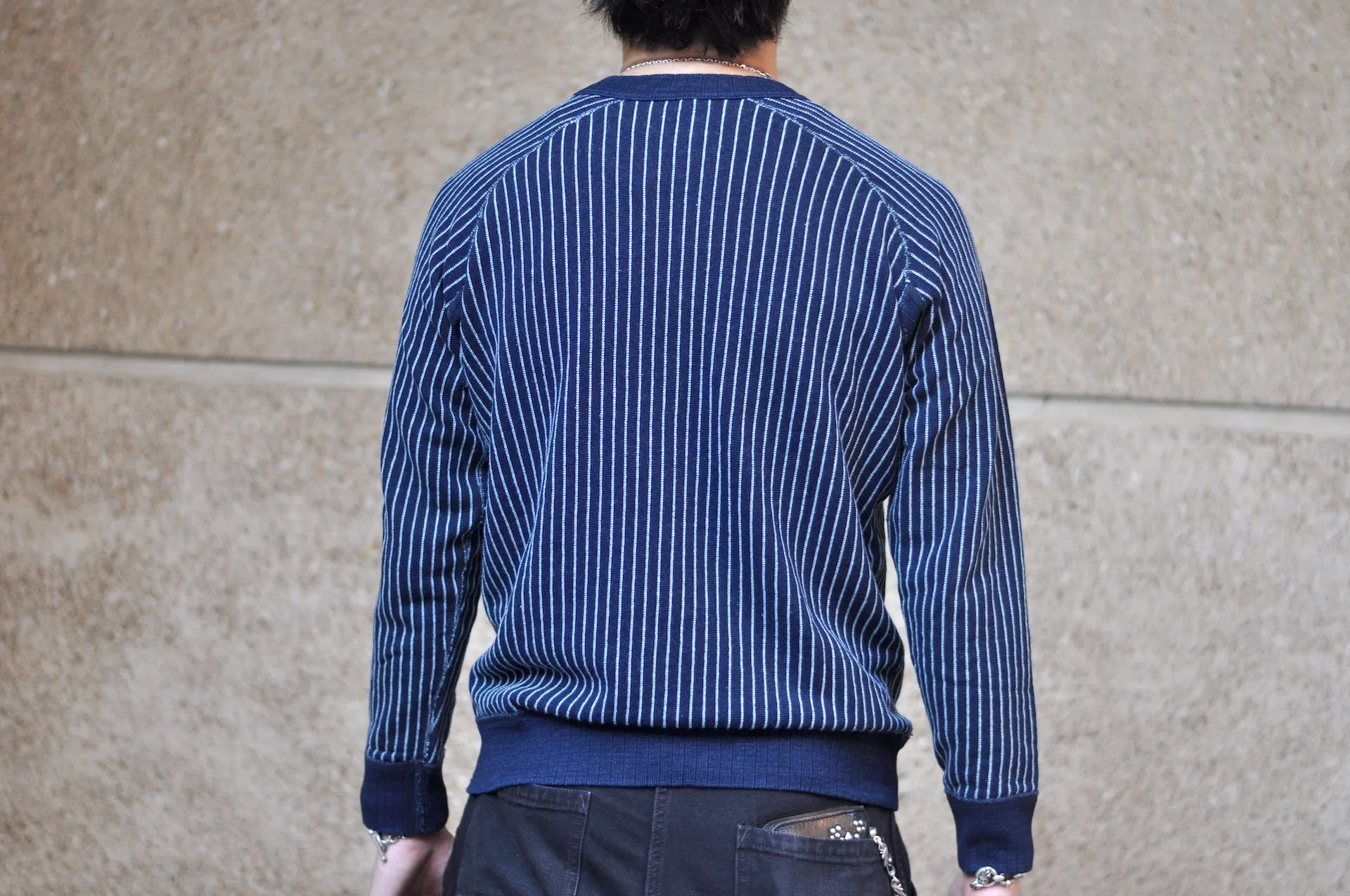 Pure Blue Japan Indigo Dyed "Stripes" Raglan Sweatshirt