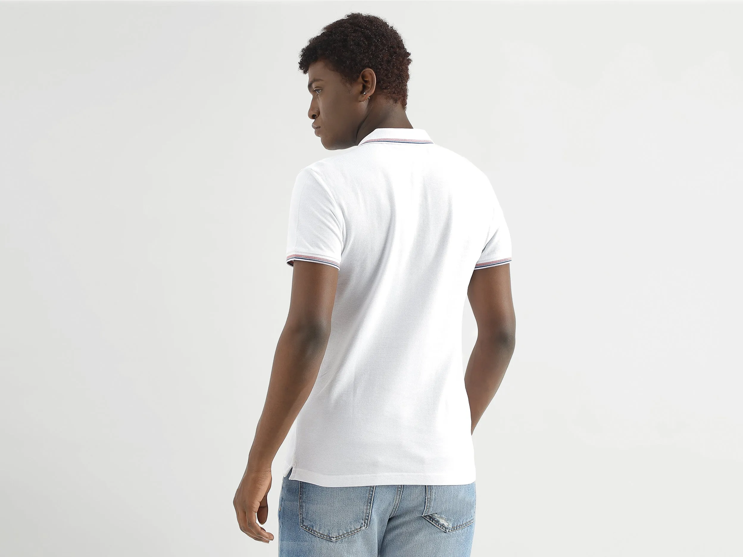 Pure Cotton Textured Short Sleeve Polo Shirt