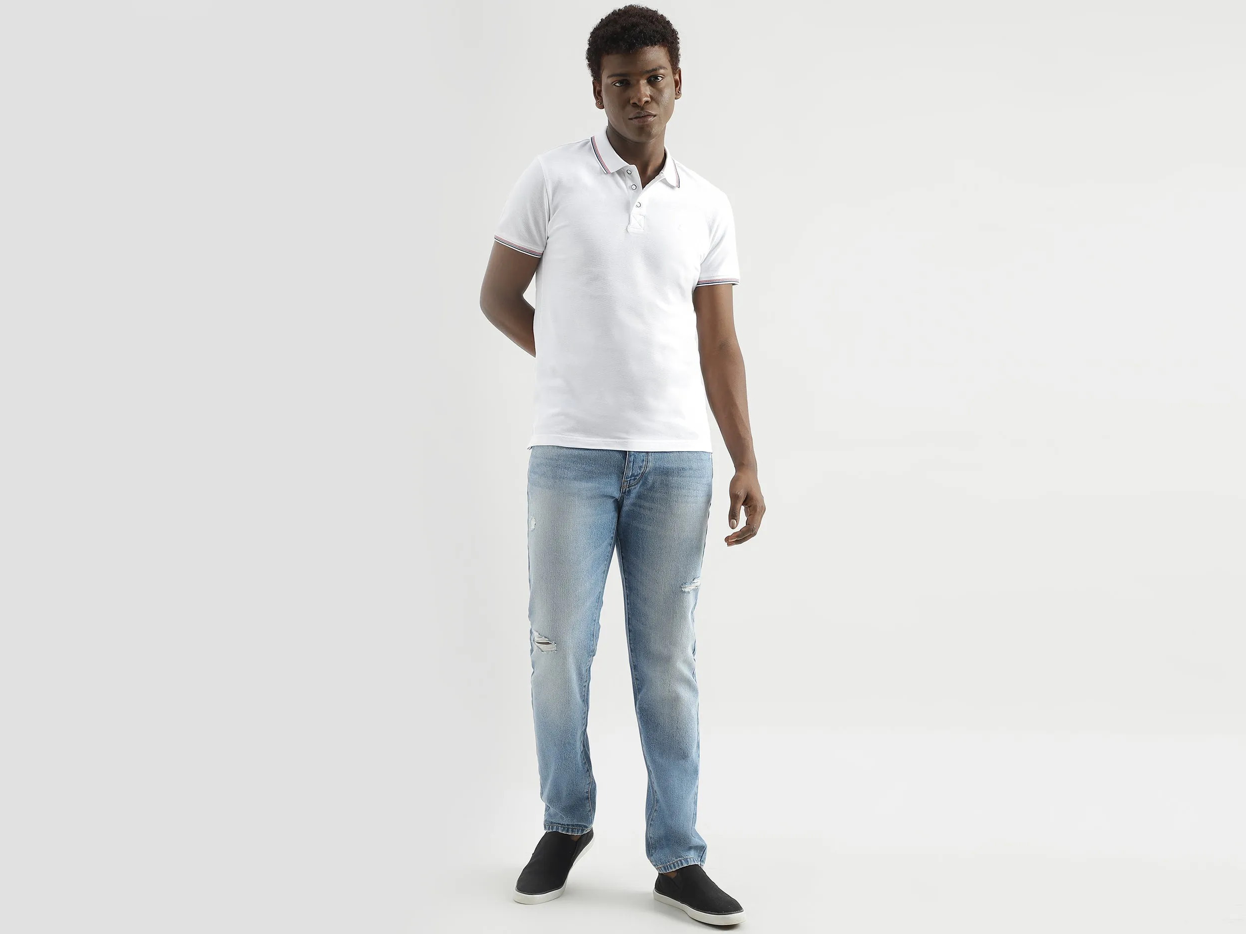 Pure Cotton Textured Short Sleeve Polo Shirt
