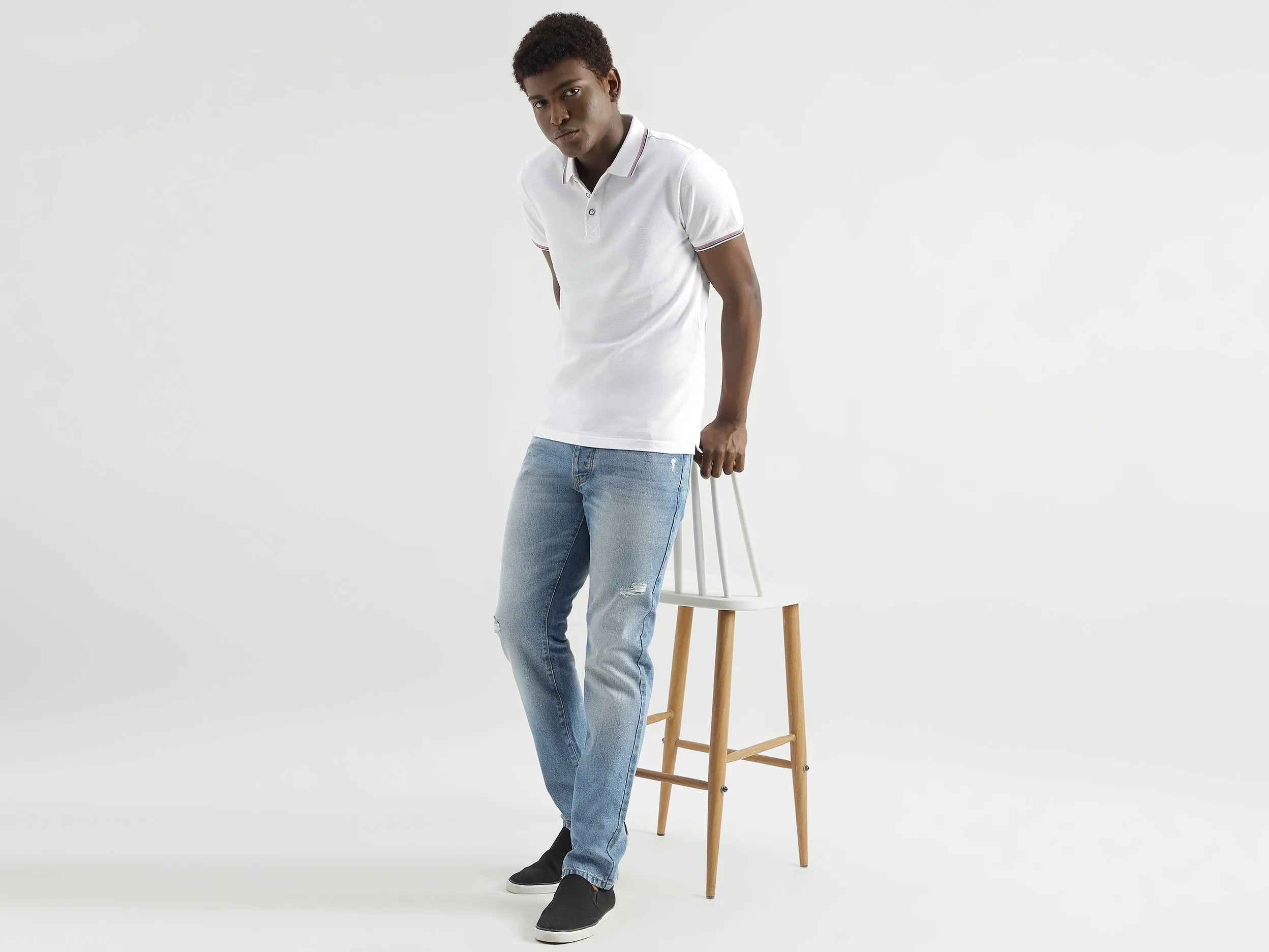 Pure Cotton Textured Short Sleeve Polo Shirt