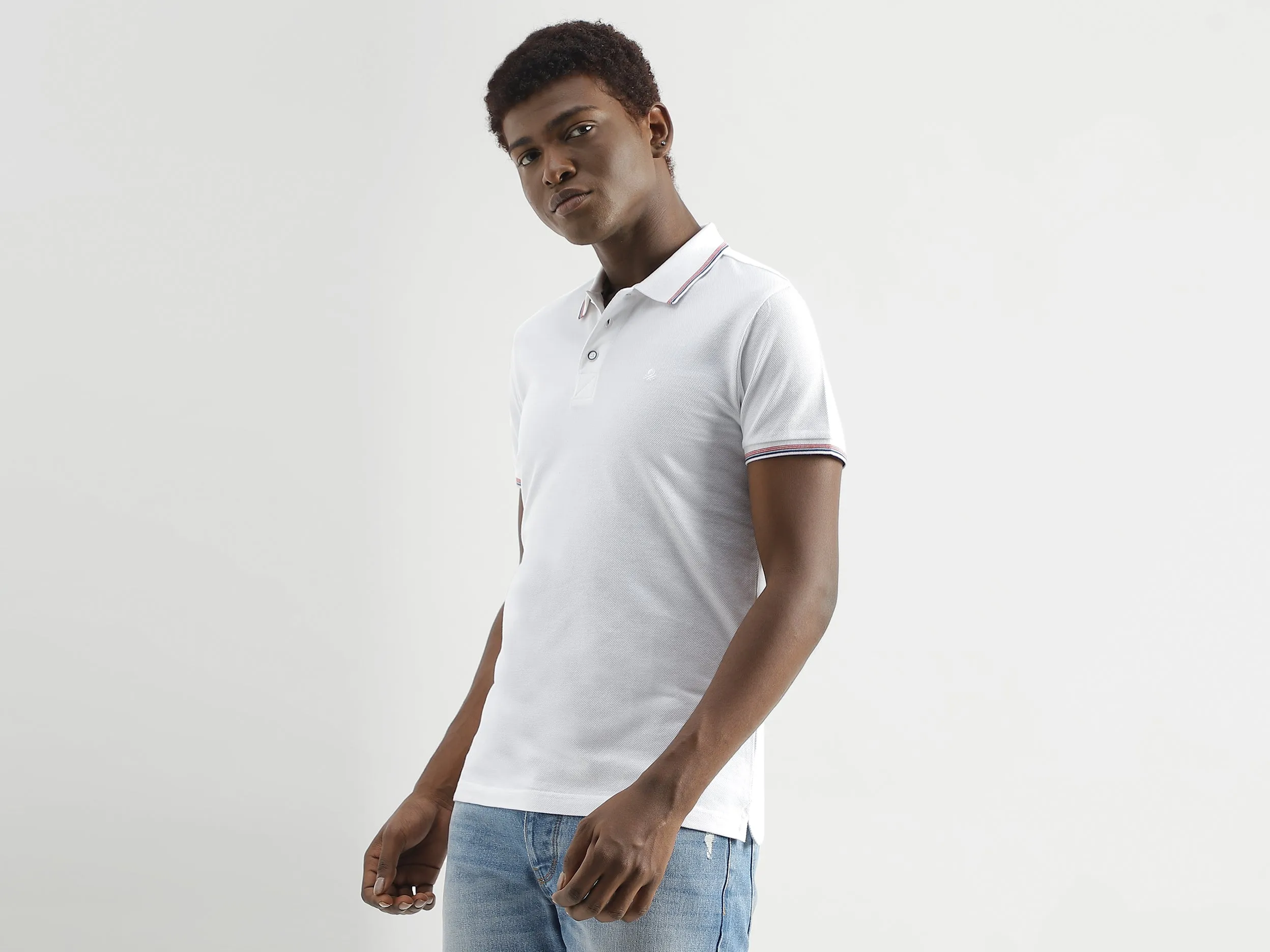 Pure Cotton Textured Short Sleeve Polo Shirt