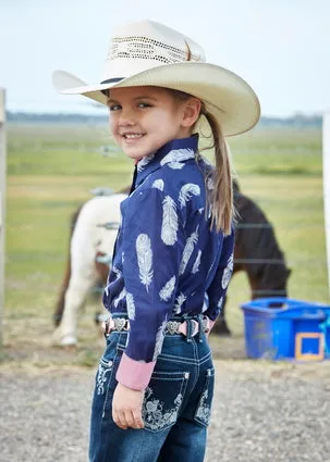 Pure Western Girls Feather Print L/S Shirt