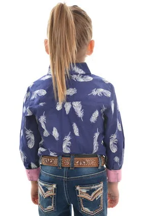 Pure Western Girls Feather Print L/S Shirt