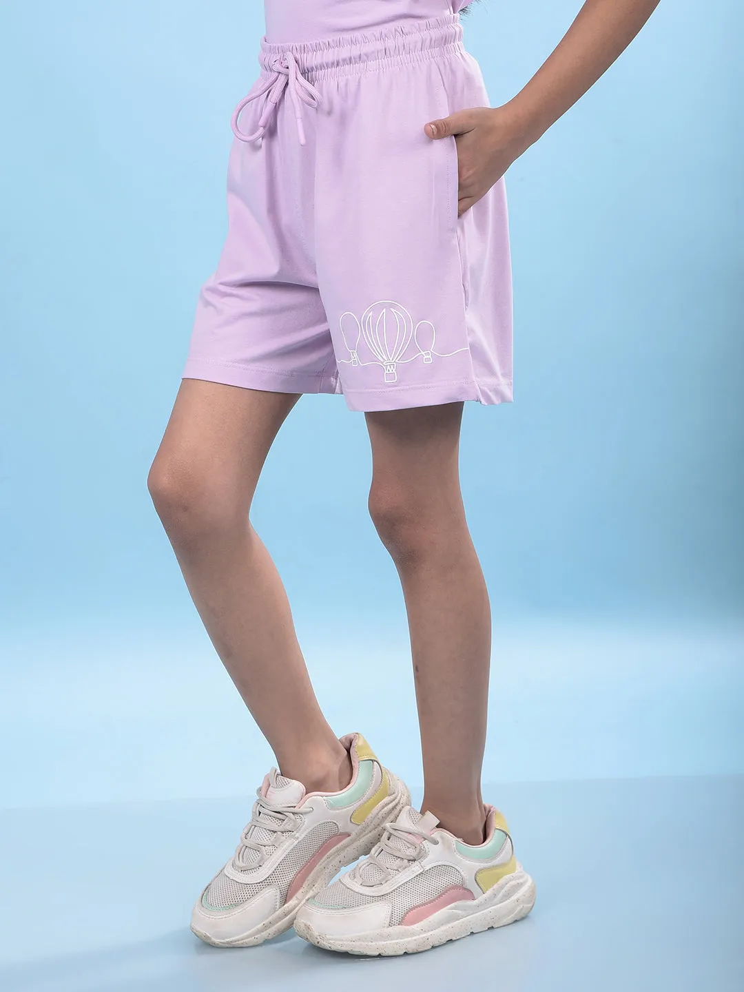 Purple Printed Cotton Shorts
