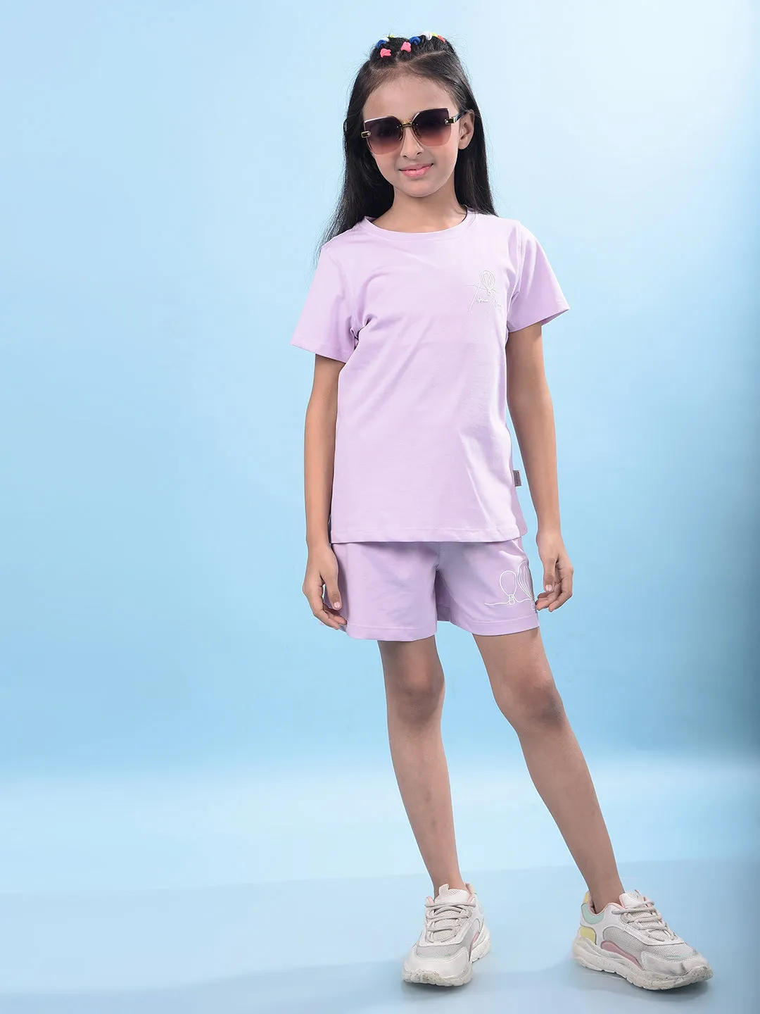 Purple Printed Cotton Shorts