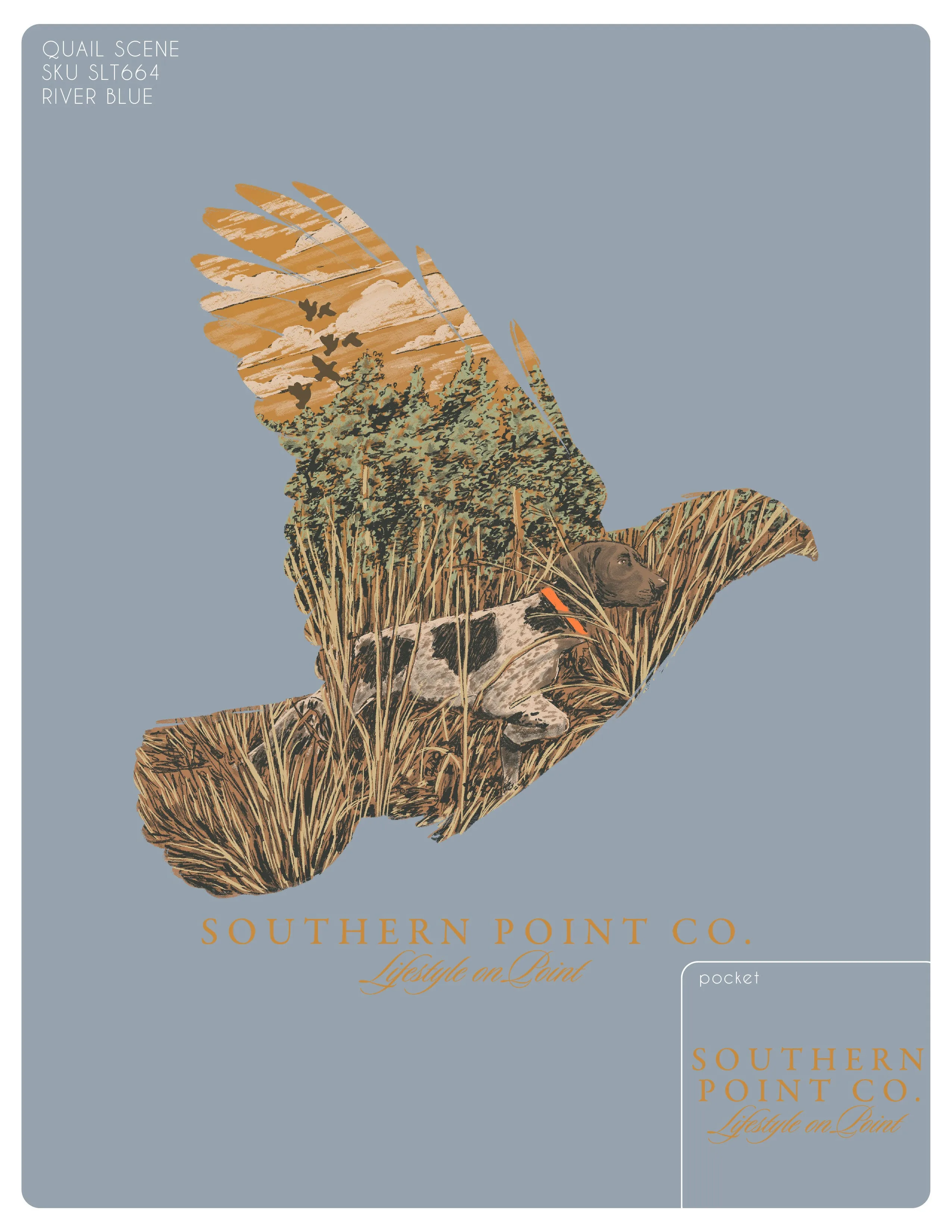 Quail Scene- River Blue Final Sale