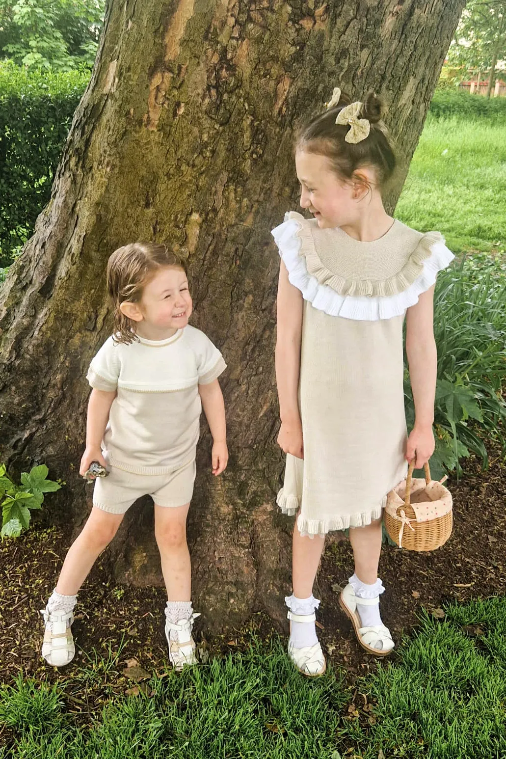 "Theo" Stone, Ivory & Beige Knit Top & Shorts