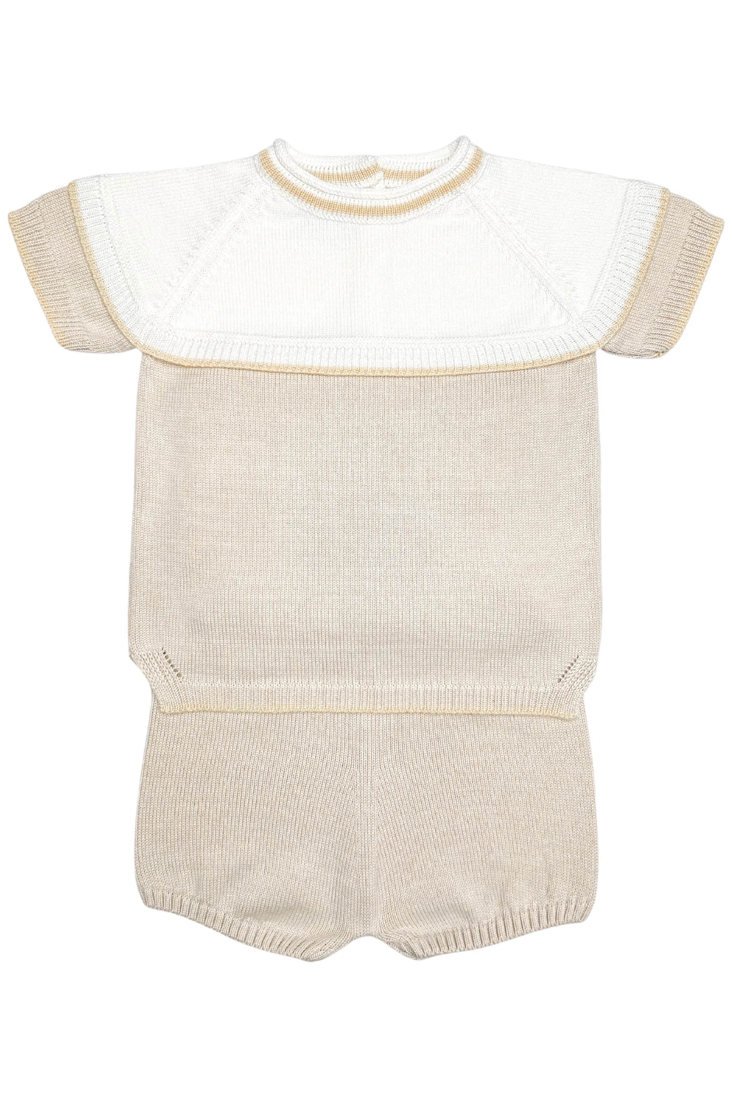 "Theo" Stone, Ivory & Beige Knit Top & Shorts
