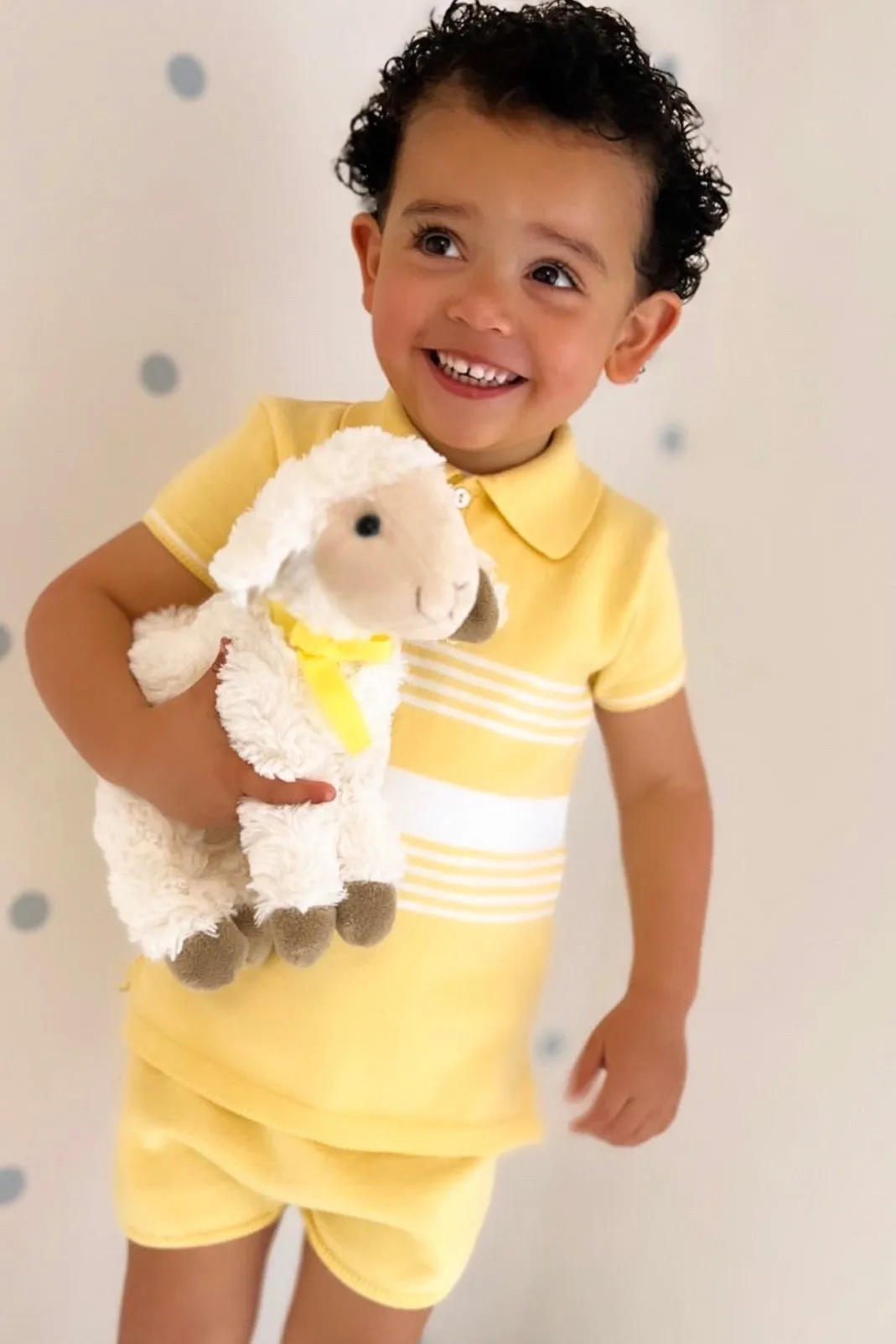 "Timmy" Pale Yellow Stripe Knit Top & Shorts