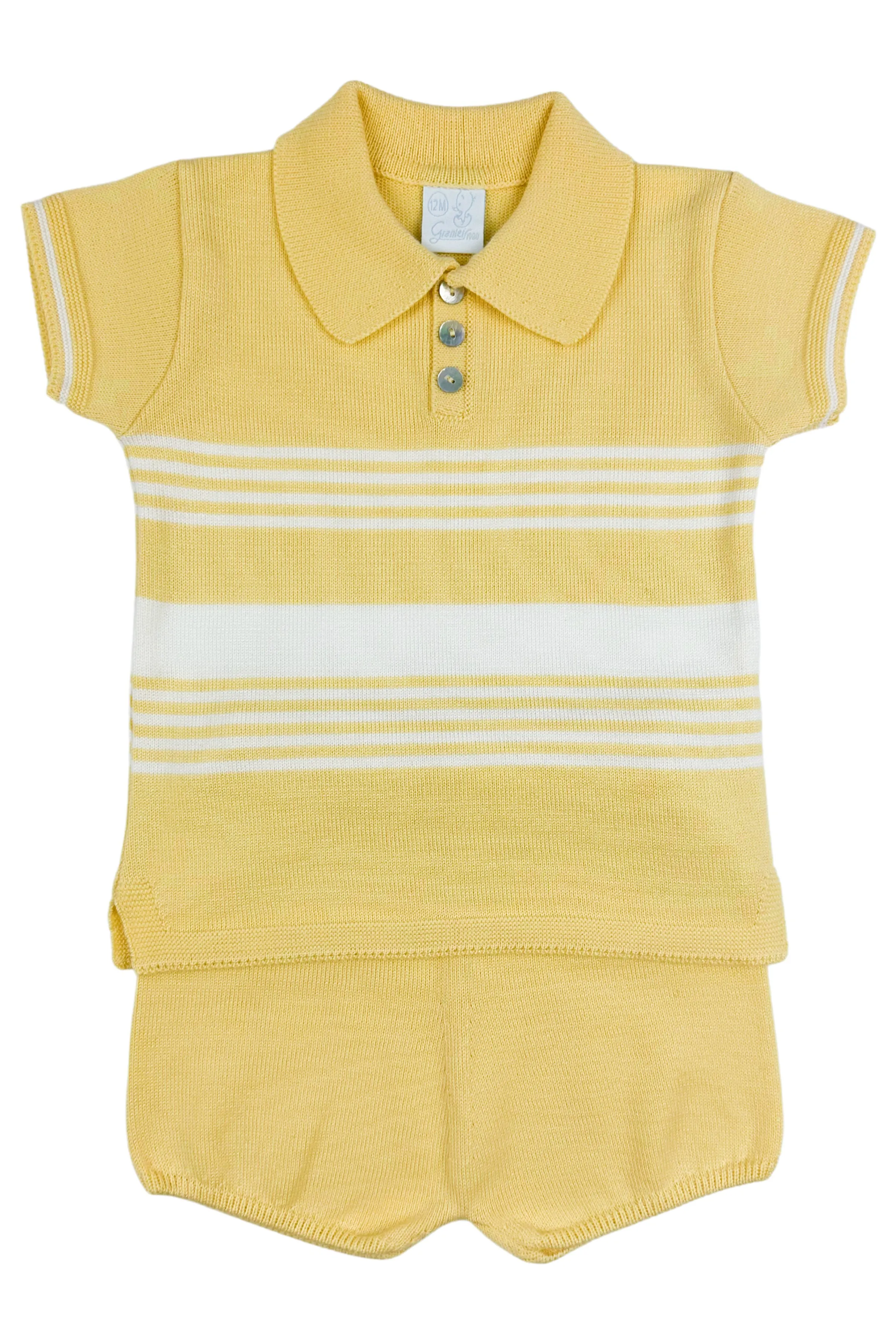 "Timmy" Pale Yellow Stripe Knit Top & Shorts