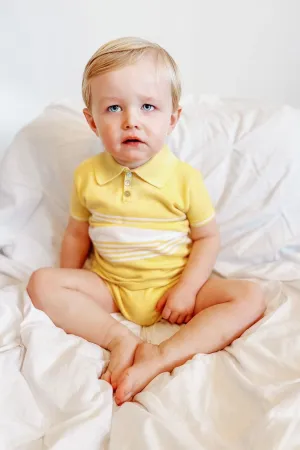 "Timmy" Pale Yellow Stripe Knit Top & Shorts