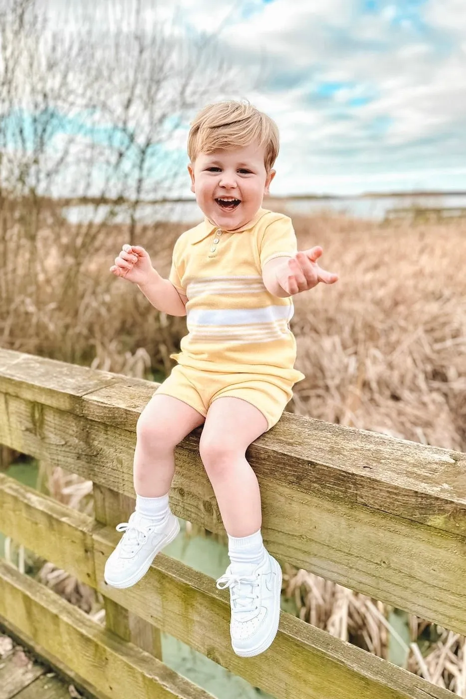 "Timmy" Pale Yellow Stripe Knit Top & Shorts