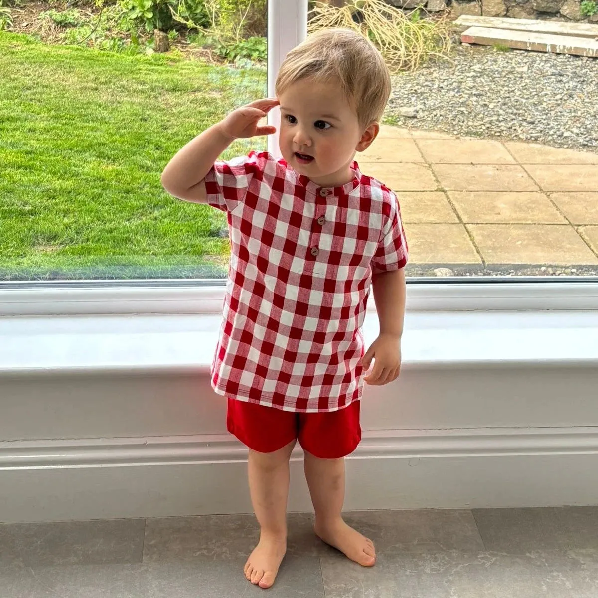 Red Check Grandad Shirt and shorts