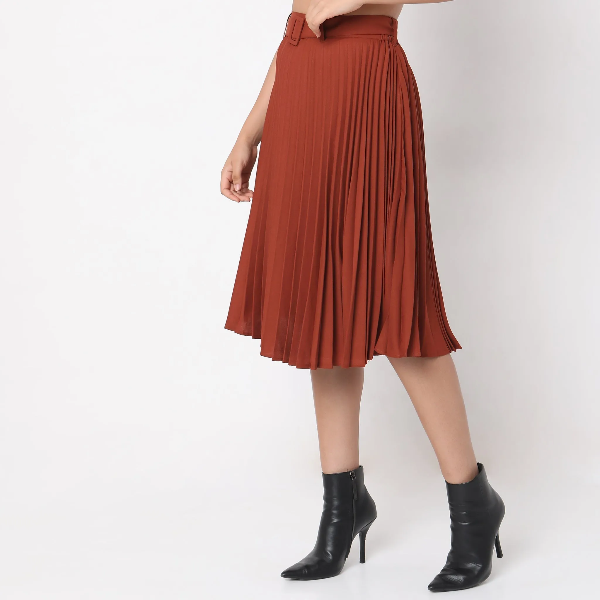 Regular Fit Solid Mid Rise Skirt