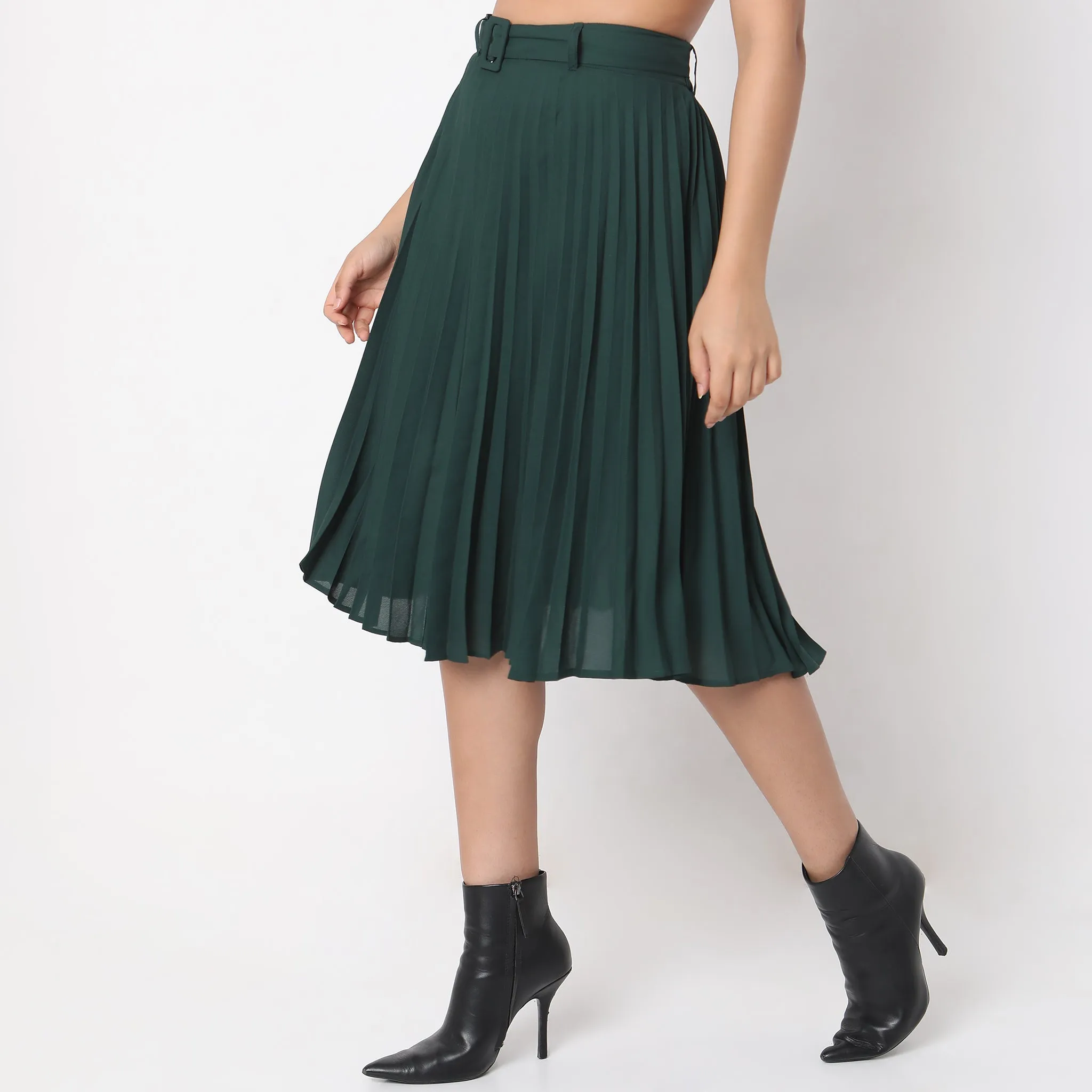 Regular Fit Solid Mid Rise Skirt