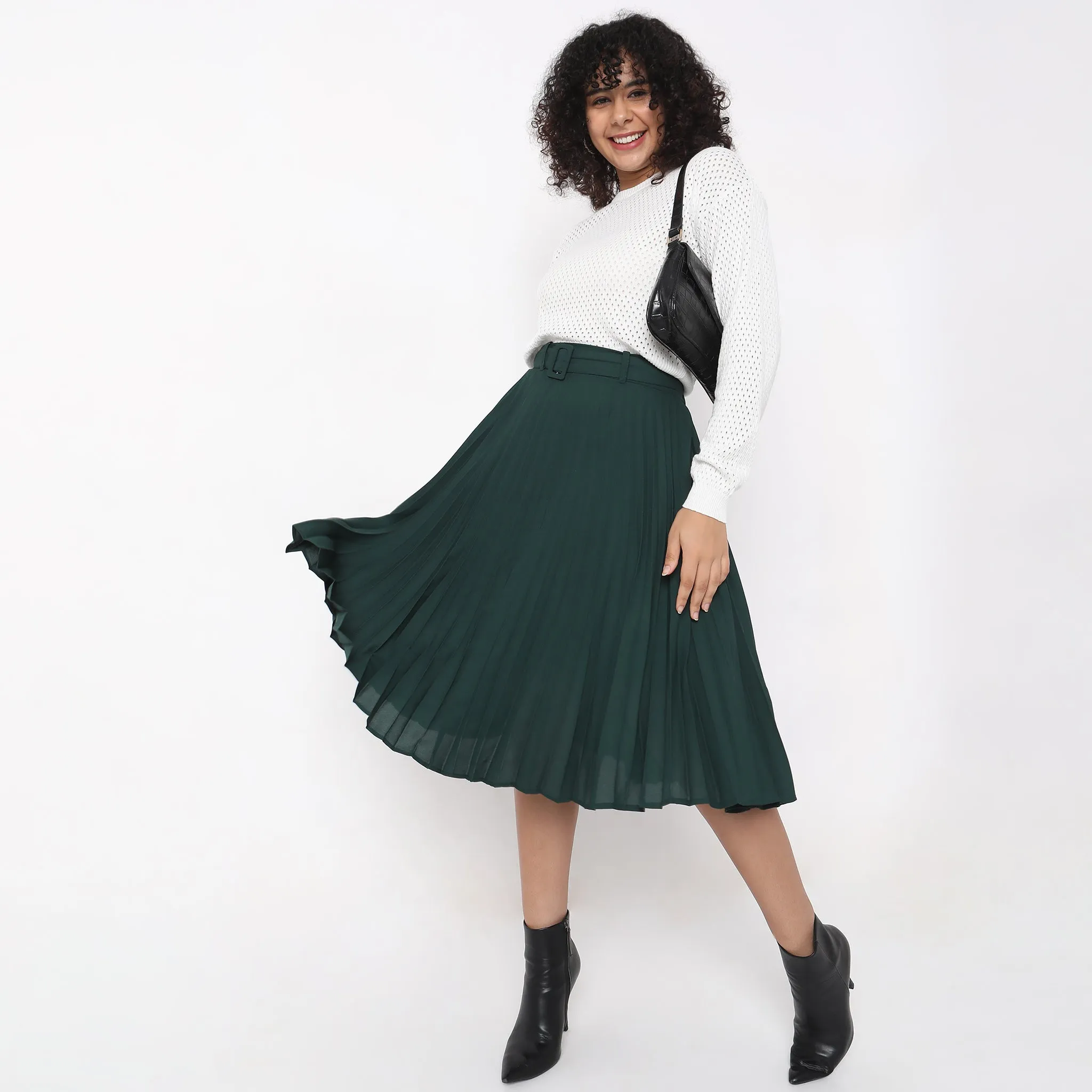 Regular Fit Solid Mid Rise Skirt